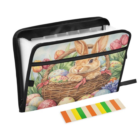 WOBOGO Easter Rabbit Expanding File Folder Letter Size Accordion Filing Organizer 13 Pocket Separate Organ Pocket