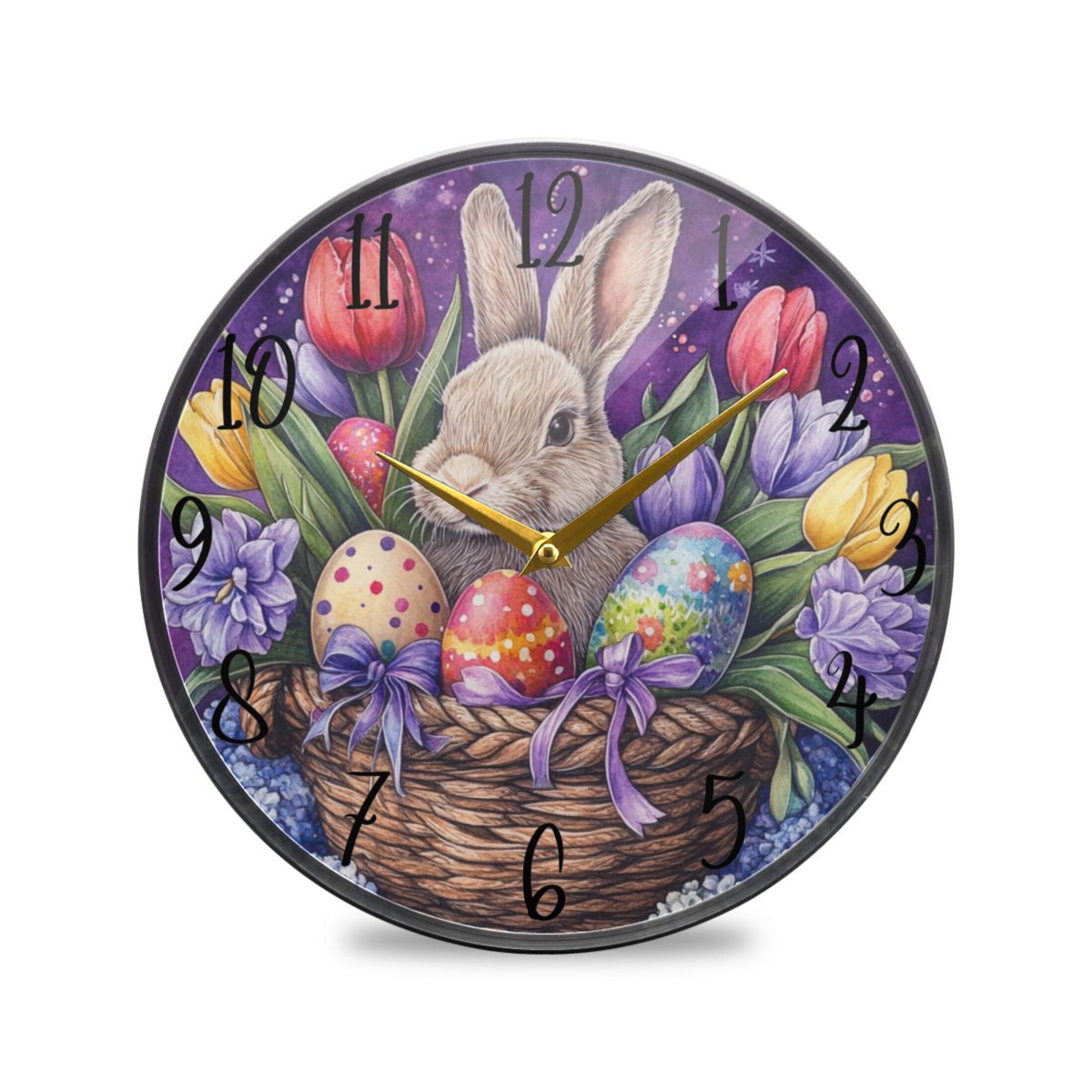 Eastern Rabbit Clock WOBOGO Easter Rabbit Purple Pattern Acrylic Wall Clock Battery Operated ...