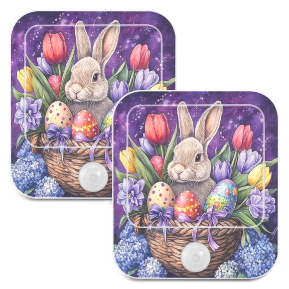 WOBOGO Easter Rabbit Purple Pattern Night Light Lamp with Smart Sensor Dusk to Dawn Sensor 0.6W Plug-in 2-Pack