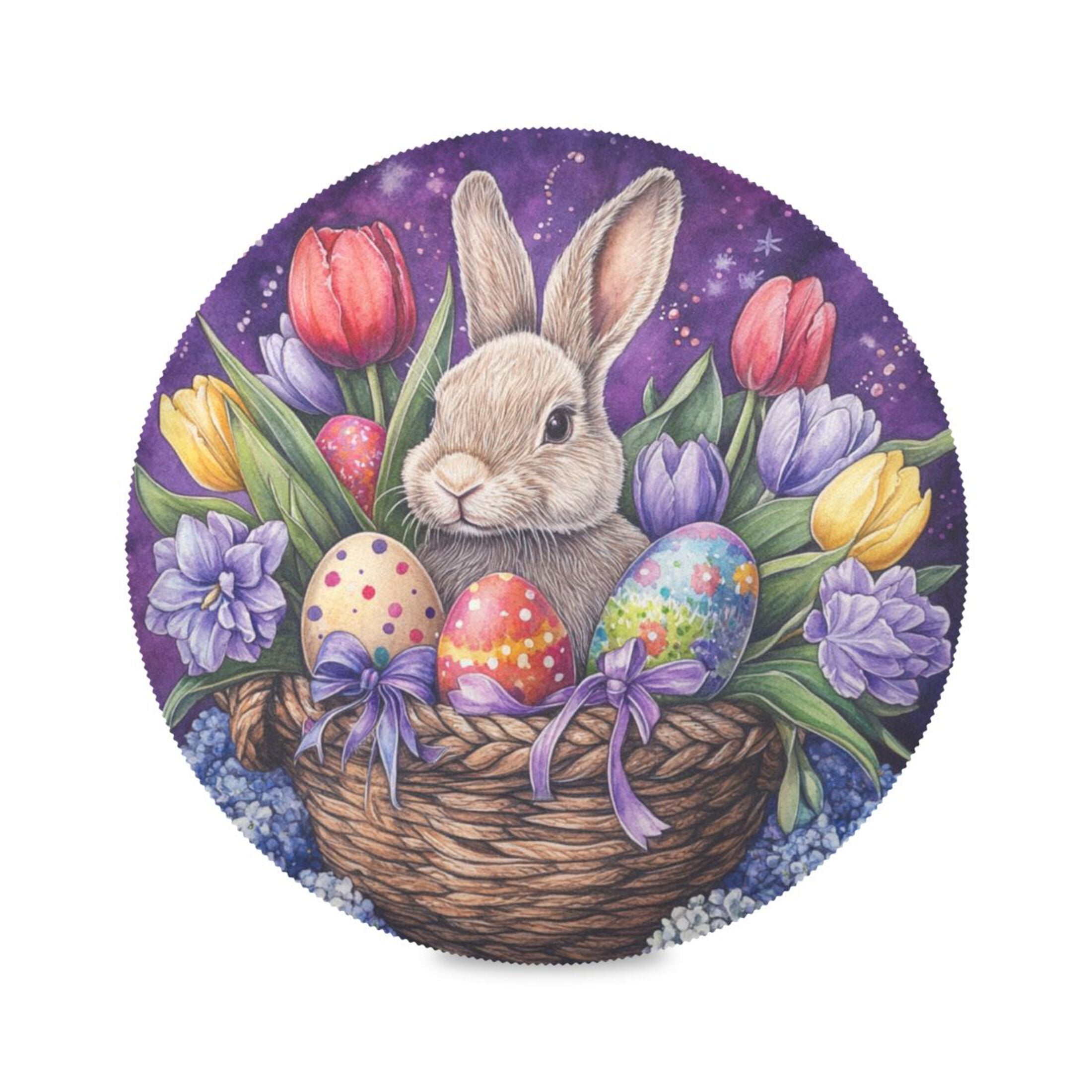 Easter Rabbit Round WOBOGO Easter Rabbit Purple Pattern Round Placemats Set of 6 Heat ...