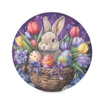 WOBOGO Easter Rabbit Purple Pattern Round Placemats Set of 6 Heat Resistant Washable Kitchen Table Decorations 15.4in