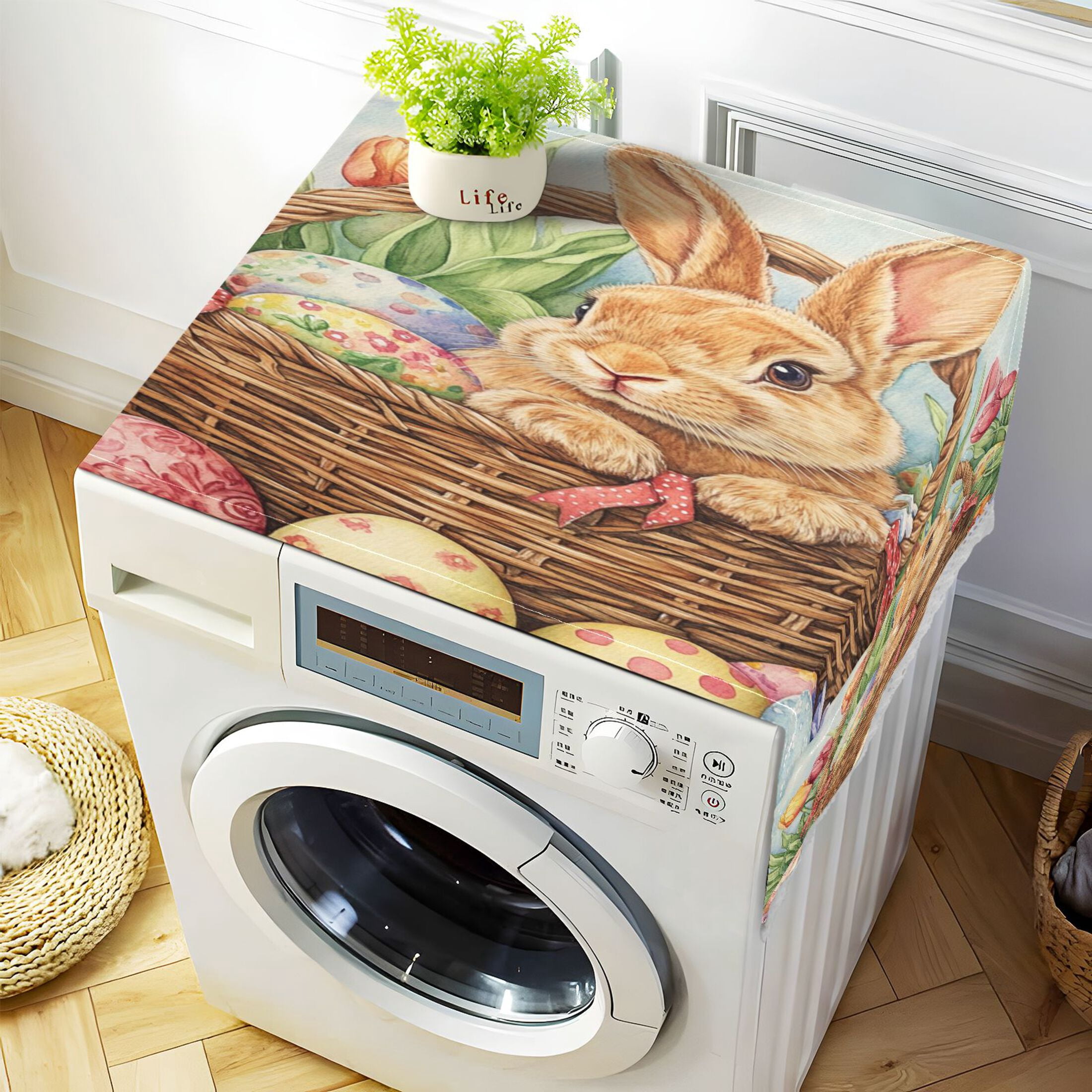 WOBOGO Easter Rabbit Washing Machine Cloth Dryer Refrigerator Top Cover Protective Non-Slip Mat For Kitchen Laundry