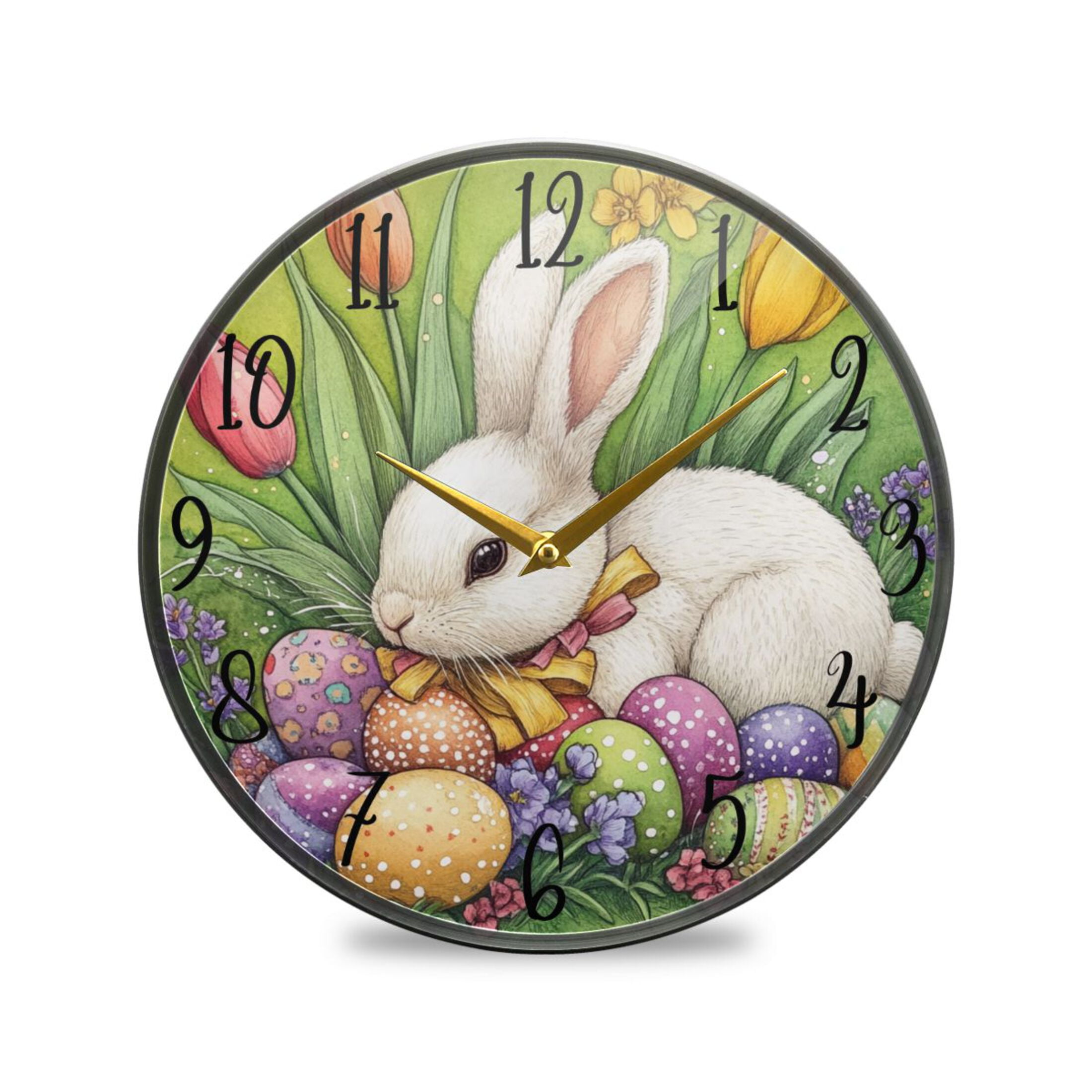 Eastern Rabbit Clock WOBOGO Easter White Bunny Acrylic Wall Clock Battery Operated 11.9in ...