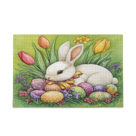 WOBOGO Easter White Bunny Puzzle Challenge 1000 Piece Jigsaw Suitable for Game Night Finished Size 29.5 x 19.7in