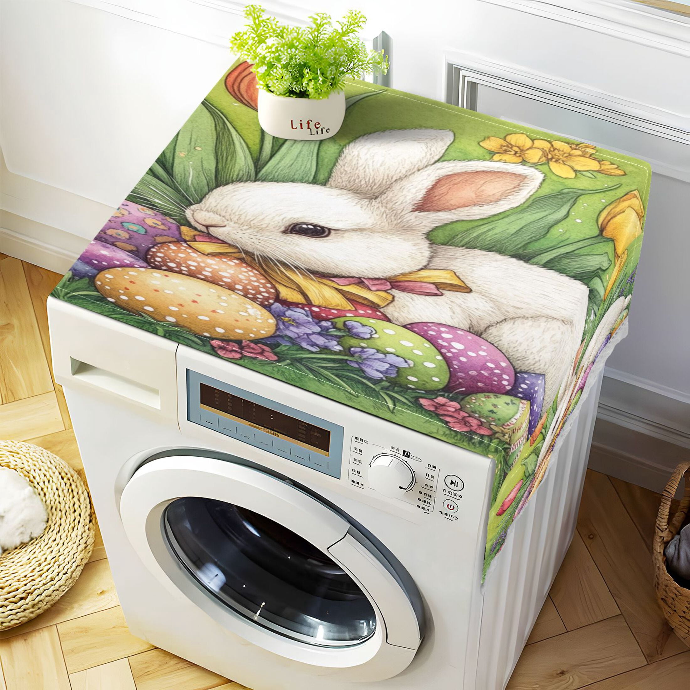 WOBOGO Easter White Bunny Washing Machine Cloth Dryer Refrigerator Top Cover Protective Non-Slip Mat For Kitchen Laundry