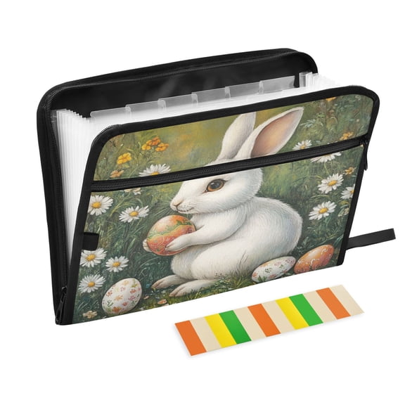 WOBOGO Easter White Rabbit Expanding File Folder Letter Size Accordion Filing Organizer 13 Pocket Separate Organ Pocket