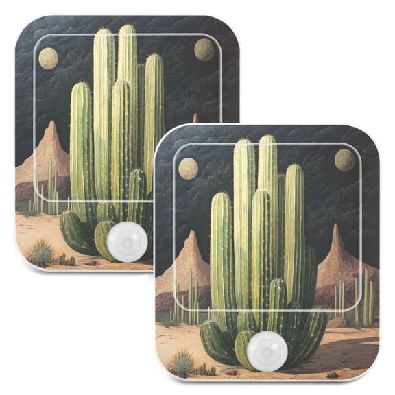WOBOGO Eldritch Cactus Night Light Lamp with Smart Sensor Dusk to Dawn Sensor 0.6W Plug-in 2-Pack