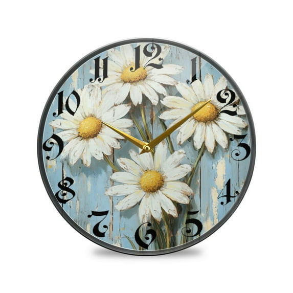 WOBOGO Elegant Daisy Acrylic Wall Clock Battery Operated 11.9in Silent No Tick Bedroom Living Room Office Classroom Decoration