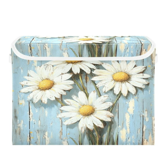 WOBOGO Elegant Daisy Large Collapsible Storage Box Flip Lid Fabric Decorative Organizer Container Basket with Handles 16.512.611.8in