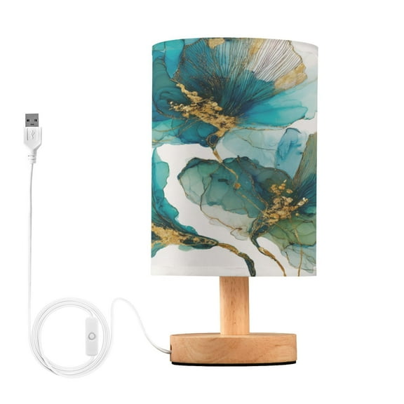 WOBOGO Elegant Flower Bedroom Table Lamp USB Power Connector Wooden Base Round Linen Shade For Living Room Desk