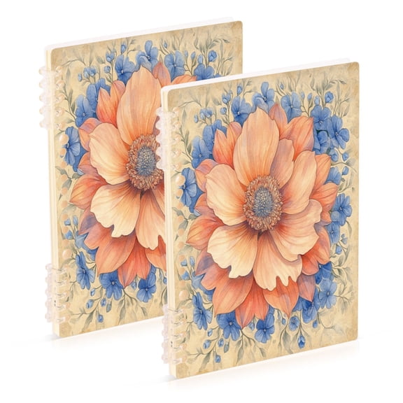 WOBOGO Elegant Flower Notebook College Horizontal Grid Paper Ink Spill Resistant Water Resistant Cover 8.3x5.7x0.4in