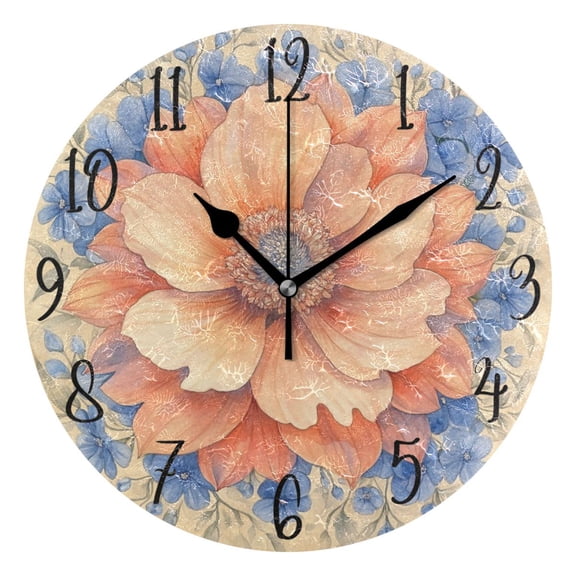 WOBOGO Elegant Flower Wall Clock 10in Silent Mechanism Battery Operated Retro Style for Living Room Bedroom and Kitchen Black Pointer