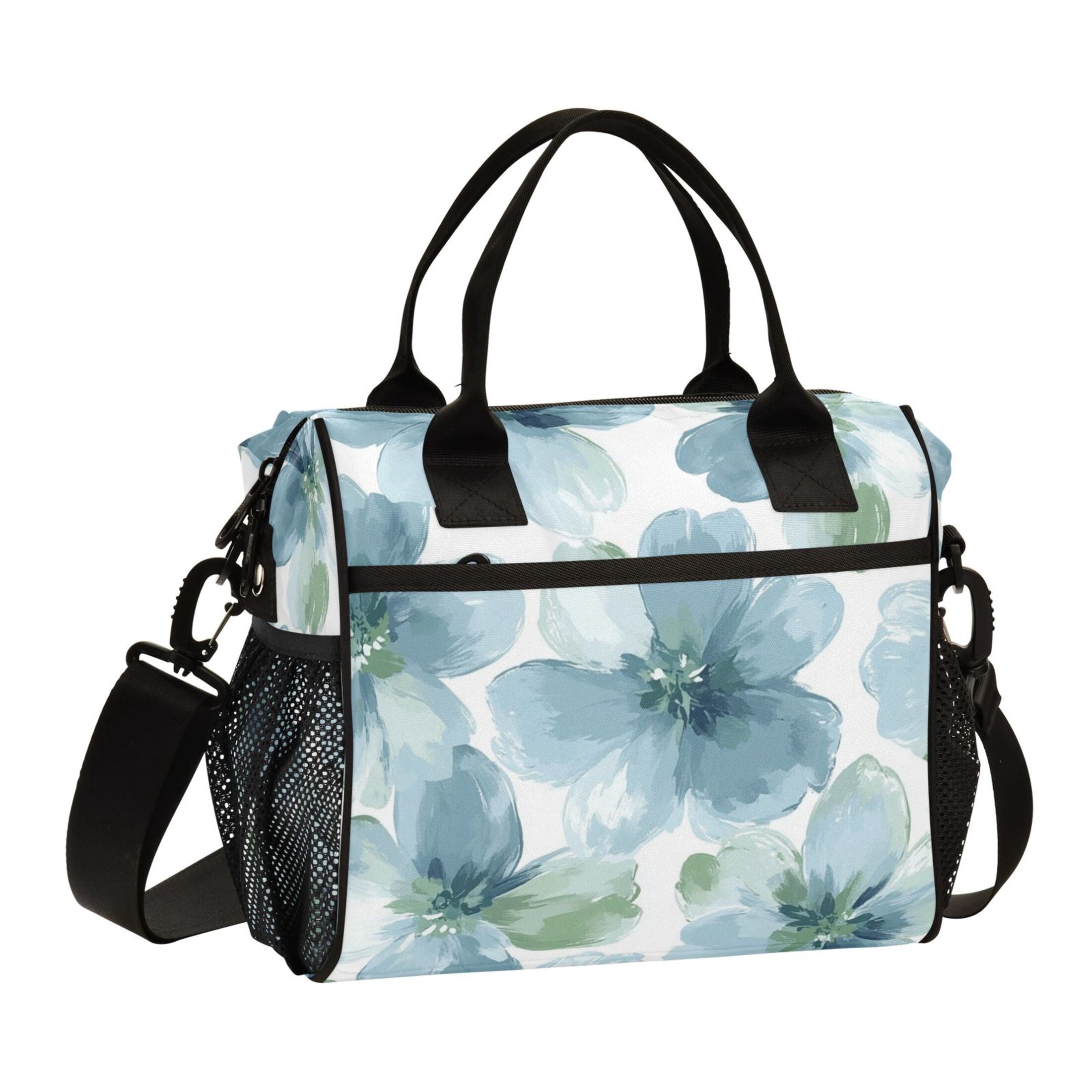 WOBOGO Elegant Flowers in Shades Of Blue Lunch Bag Large Capacity Leak Proof Insulation Soft Adult Men and Women Universal 11×10.6×5.5in