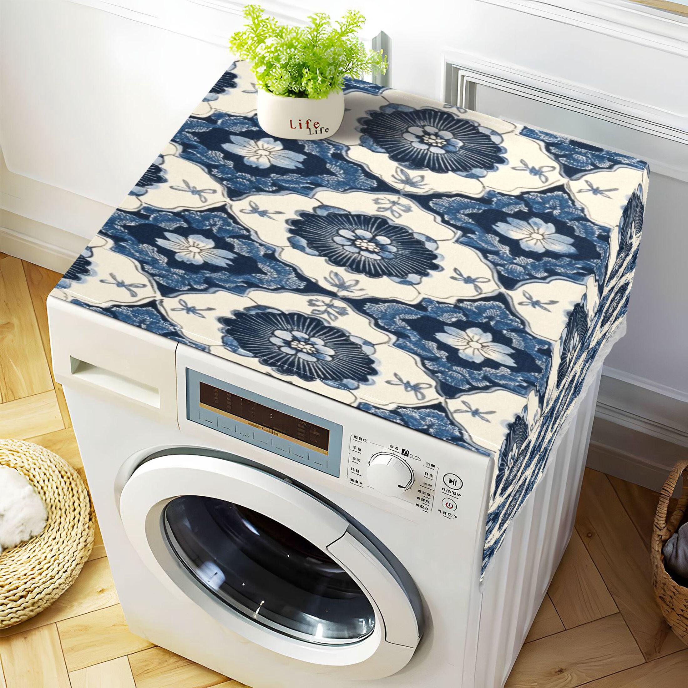 WOBOGO Elegant Pattern Of Traditional Washing Machine Cloth Dryer Refrigerator Top Cover Protective Non-Slip Mat For Kitchen Laundry
