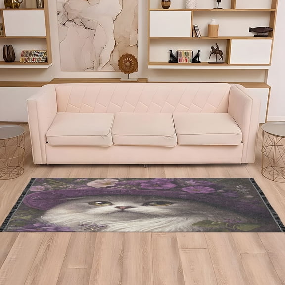 WOBOGO Elegant Persian Cat Bedside Long Rug Delicate and Soft Modern Indoor Area Decor Non Slip Carpet for Bed Room Corridor Entrance Balcony