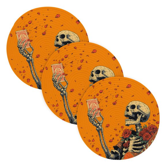 WOBOGO Elegant Skeleton Coil Placemats 3pcs Resistant Hot Pads Mat for Table Counter Cooking Potholder 15in