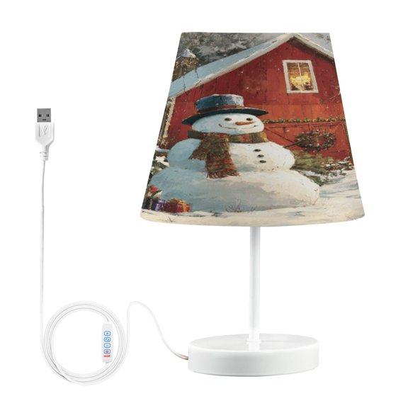 WOBOGO Elegant Snowman Table Lamps Bedroom 3-Speed Dimmable Farm Style with Fabric Shade for Reading and Home Office
