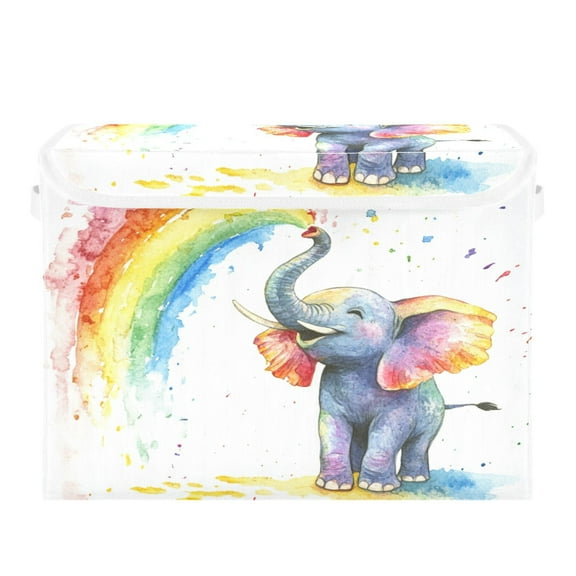 WOBOGO Elephant Color Spraying Large Collapsible Storage Box Flip Lid Fabric Decorative Organizer Container Basket with Handles 16.512.611.8in