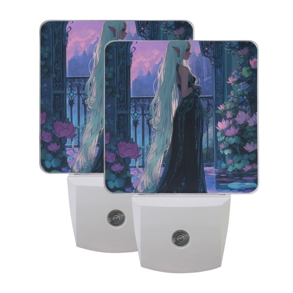 WOBOGO Elf Princess LED Night Light 2 Pcs Set 0.5 Watt Wall Plug in Dusk to Dawn Automatic Switch Soft White Light