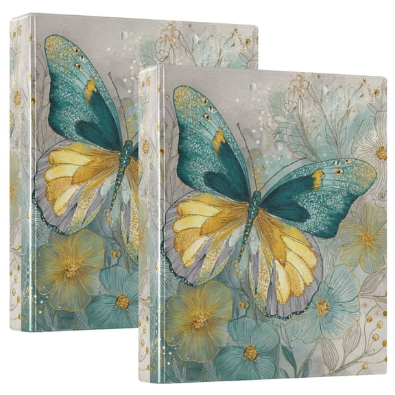 WOBOGO Emerald Butterfly File Folders Extra Large Capacity to Hold 200 Sheets of Documents Hard Shell Ring Binder for School Home Office