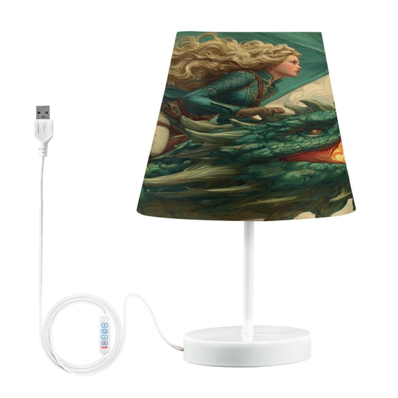 WOBOGO Emerald Dragon Table Lamps Bedroom 3-Speed Dimmable Farm Style with Fabric Shade for Reading and Home Office