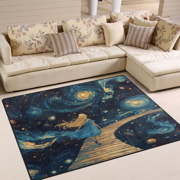 WOBOGO Endless Wooden Bridge Carpet Non-Slip Rugs Soft Doormat 63×48in Living Dining Room Bedroom Decorative