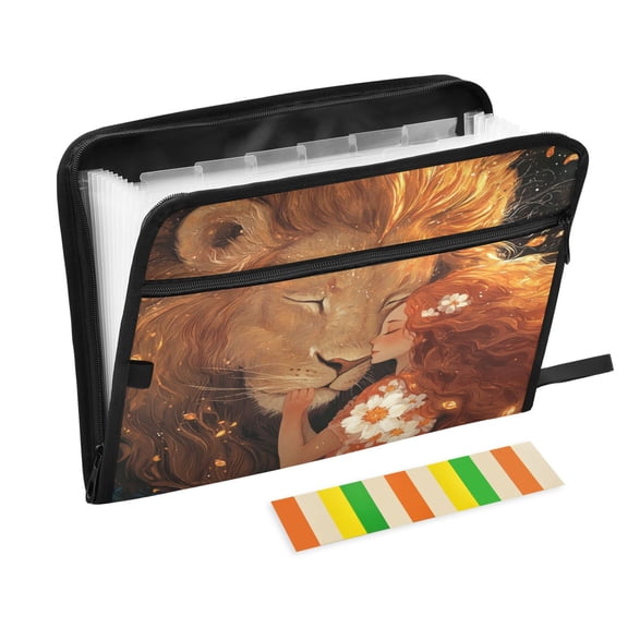 WOBOGO Enormous Lion Curly Red Hair Lass Expanding File Folder Letter Size Accordion Filing Organizer 13 Pocket Separate Organ Pocket