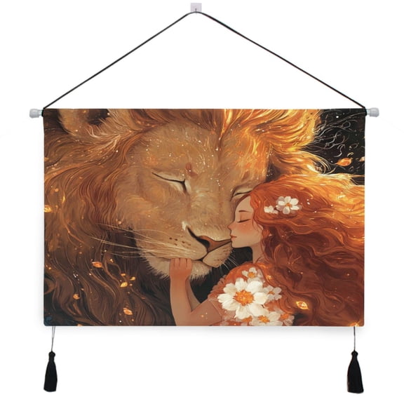 WOBOGO Enormous Lion Curly Red Hair Lass Living Room Canvas Wall Art Bedroom Study Framed Canvas Print Artwork Home Office Decorations 24.516.7in