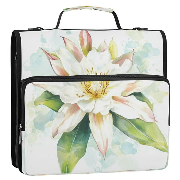 WOBOGO Epiphyllum Oxypetalum Ring Binder Bag 1.5in Folder Organizer with Shoulder Strap for 13Inch Laptop and 500 Sheets of Paper