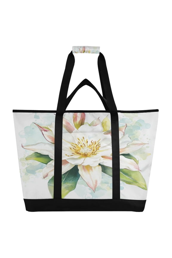 Epiphyllum Oxypetalum Tote Cooler Bag Fold Flat Insulated Shopping Bag With Zipper For Work Picnic Beach Use 186.724in