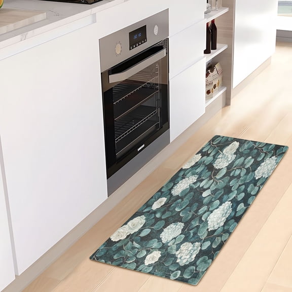WOBOGO Eucalyptus Leaves Pattern Carpet 39x20in Kitchen Bathroom Plush Absorbent Non-Slip Floor Mat