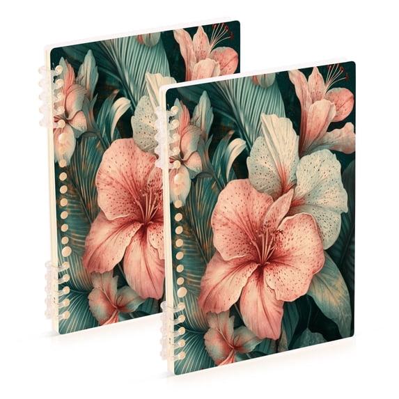 WOBOGO Exotic Pink Flowers Notebook College Horizontal Grid Paper Ink Spill Resistant Water Resistant Cover 8.3x5.7x0.4in