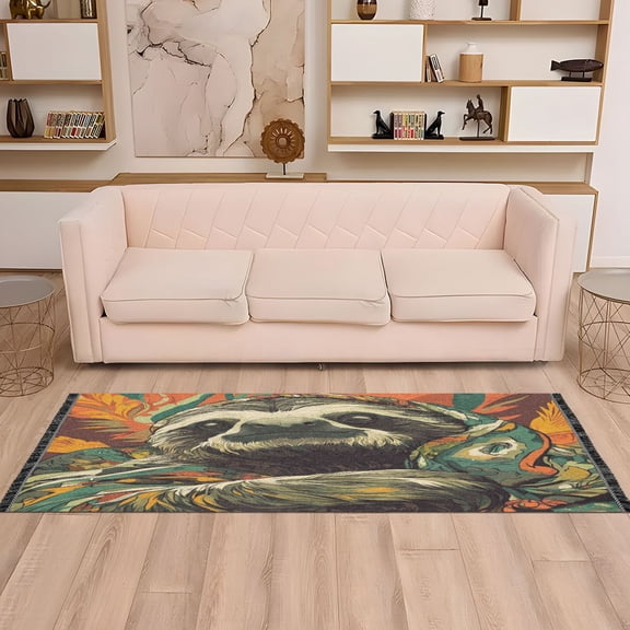 WOBOGO Exotic Style Sloth Pattern Bedside Long Rug Delicate and Soft Modern Indoor Area Decor Non Slip Carpet for Bed Room Corridor Entrance Balcony