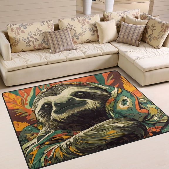 WOBOGO Exotic Style Sloth Pattern Carpet Non-Slip Rugs Soft Doormat 63×48in Living Dining Room Bedroom Decorative