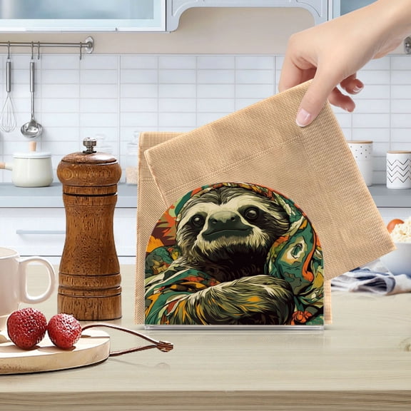 WOBOGO Exotic Style Sloth Pattern Clear Acrylic Napkin Holder Kitchen Tissue Face Towel Cocktail Rack Bar Restaurant Dinner Paper Dispenser