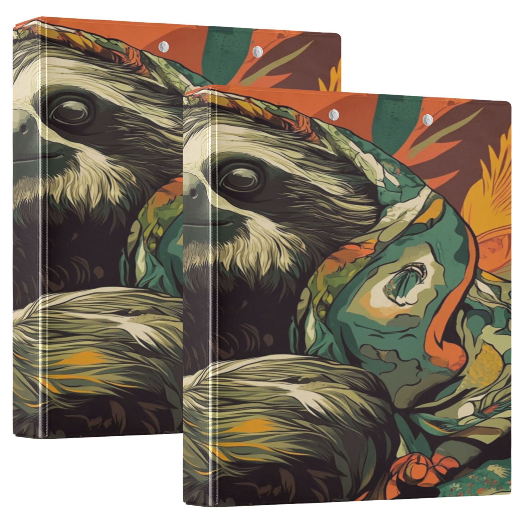 WOBOGO Exotic Style Sloth Pattern File Folders Extra Large Capacity to Hold 200 Sheets of Documents Hard Shell Ring Binder for School Home Office