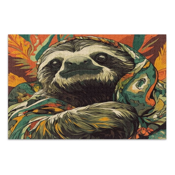 WOBOGO Exotic Style Sloth Pattern Jigsaw Puzzle Challenge 500 Piece Jigsaw Suitable for Game Night Finished Size 20.5 x 14.9in