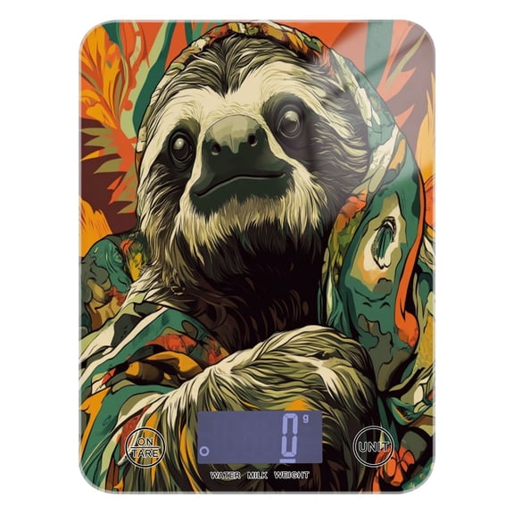 WOBOGO Exotic Style Sloth Pattern Kitchen Scale Digital Gram and Ounce Weighing for Cooking Baking Ketogenic Diet Meal Prep