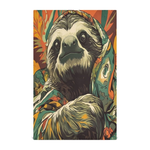 WOBOGO Exotic Style Sloth Pattern Kitchen Towel 1 Piece Large Cotton Dishcloth Premium Absorbency Set with Hanging Loop