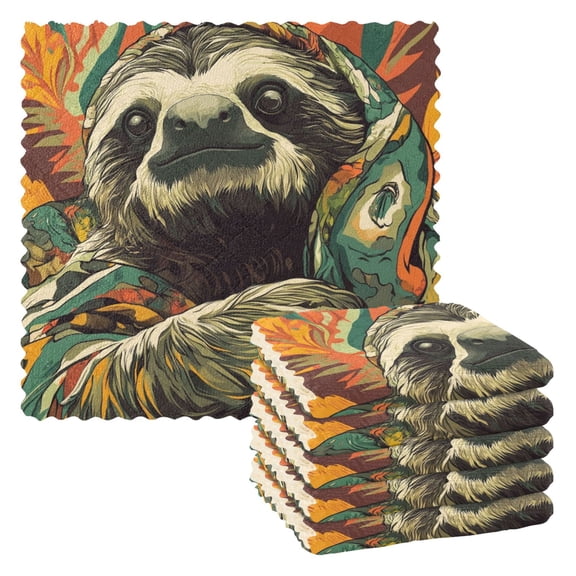 WOBOGO Exotic Style Sloth Pattern Kitchen Towels 6pcs Ultra Soft Absorbent Quick Drying Dish Cloths 1111inch