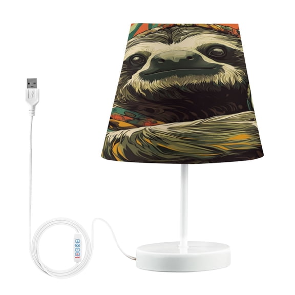 WOBOGO Exotic Style Sloth Pattern Table Lamps Bedroom 3-Speed Dimmable Farm Style with Fabric Shade for Reading and Home Office