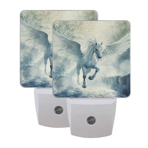 WOBOGO Fairyland Pegasus LED Night Light 2 Pcs Set 0.5 Watt Wall Plug in Dusk to Dawn Automatic Switch Soft White Light