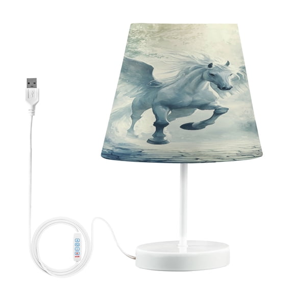 WOBOGO Fairyland Pegasus Table Lamps Bedroom 3-Speed Dimmable Farm Style with Fabric Shade for Reading and Home Office