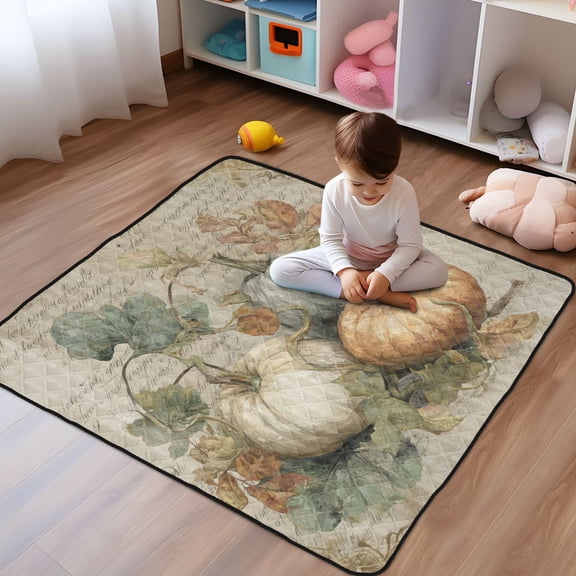 WOBOGO Fall Pumpkin Maple Leaf Baby Playmats Extra Large Waterproof Rollable Activity Pads for Toddlers 5050inch