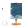thumbnail image 1 of WOBOGO Fantasy Palace Bedroom Table Lamp USB Power Connector Wooden Base Round Linen Shade For Living Room Desk, 1 of 7