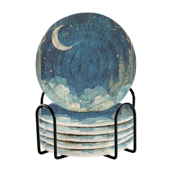WOBOGO Fantasy Palace Coil Coasters Set of 6 Minimalist Cotton Woven 3.94 inch Non-Slip Insulated and Absorbent Home Accessories.