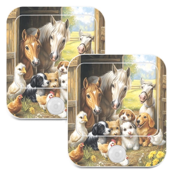 WOBOGO Farm Animals Night Light Lamp Set of 2 with Smart Sensor Dusk to Dawn Sensor 0.6W Plug-in