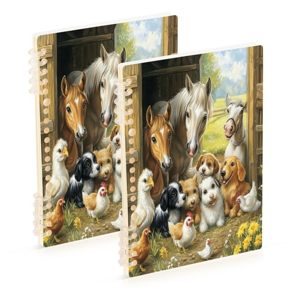 WOBOGO Farm Animals Notebook College Horizontal Grid Paper Ink Spill Resistant Water Resistant Cover 8.3x5.7x0.4in