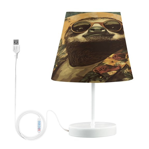 WOBOGO Fashion Sloth Pattern Table Lamps Bedroom 3-Speed Dimmable Farm Style with Fabric Shade for Reading and Home Office