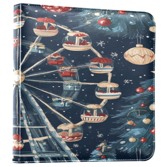WOBOGO Ferris Wheel Pattern with Christmas Decorations Photo Albums 20 pages large capacity DIY self-adhesive page PU leather cover for family wedding anniversary baby vacation photos 2411.8in